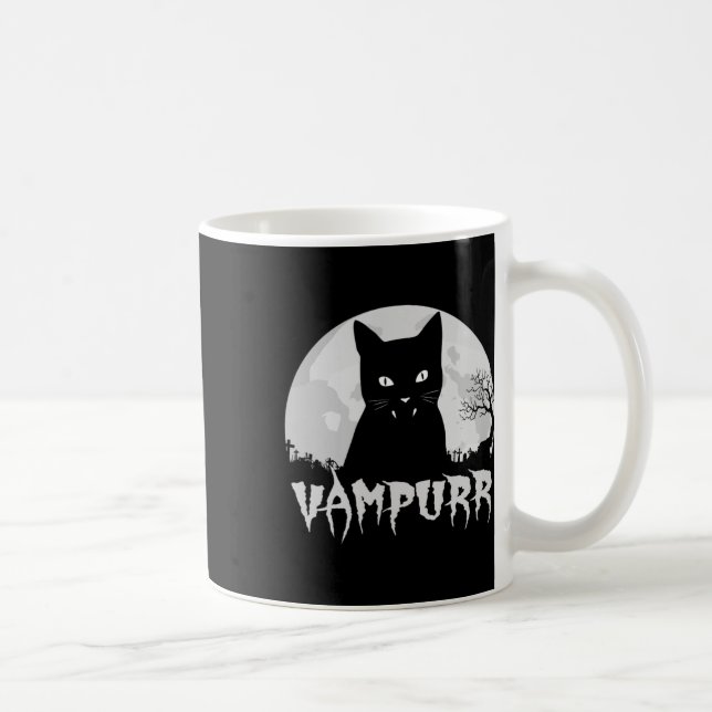 Halloween Black Cat Vampire med fullkomligt måne - Kaffemugg (Höger)