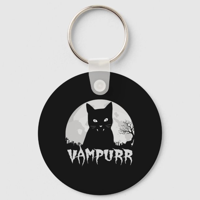 Halloween Black Cat Vampire med fullkomligt måne - Nyckelring (Framsida)