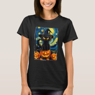 Halloween Black Cat VAN GOGH Mamma i Starry Nig T Shirt