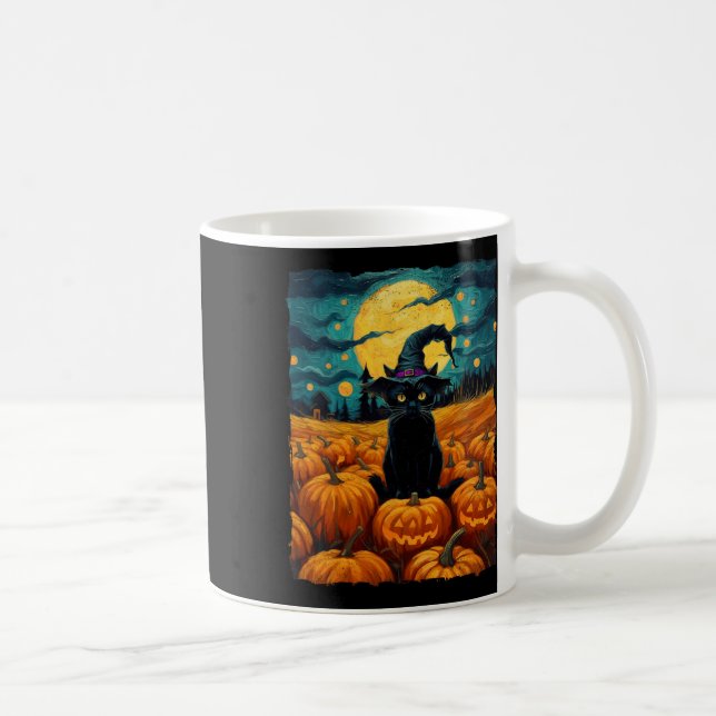 Halloween Black Cat Van Gogh Witch Kawaii Pumpkin Kaffemugg (Höger)