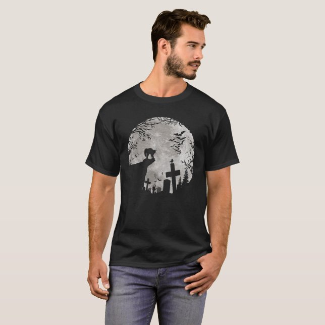 Halloween Black Cat Weregger Full Moon Fladdermöss T Shirt (Hel framsida)