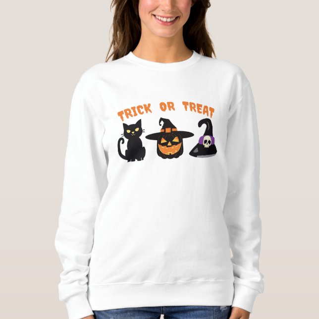 Halloween Black Cat Witch Bus eller godis Design T Shirt (Framsida)