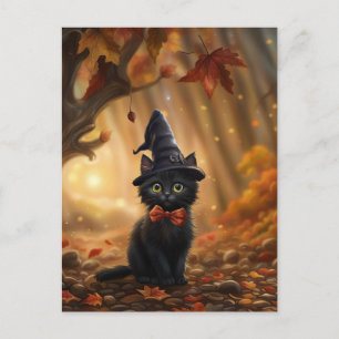 Halloween Black Cat Witch Hat Höst löv Cute Helg Vykort