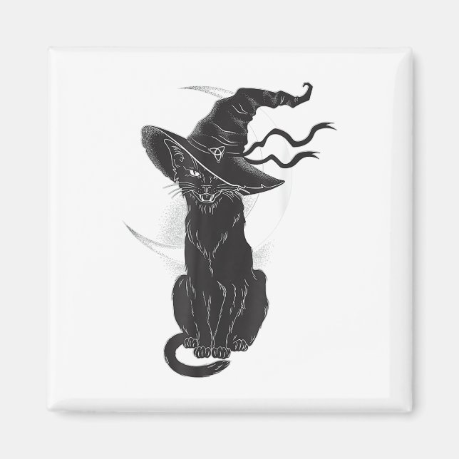 Halloween Black Cat Witch Hat Måne Magnet (Framsidan)
