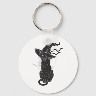 Halloween Black Cat Witch Hat Måne Nyckelring