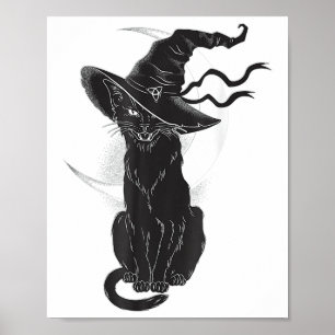 Halloween Black Cat Witch Hat Måne Poster