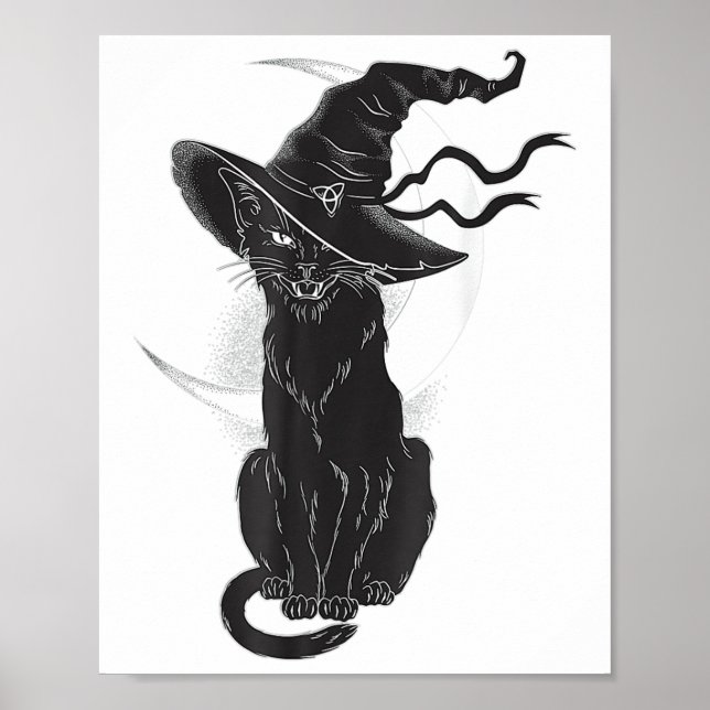 Halloween Black Cat Witch Hat Måne Poster (Framsidan)