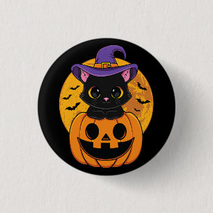 Halloween Black Cat Witch Hat Pumpkin För barn Gir Knapp