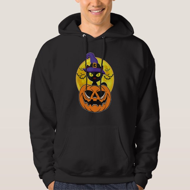 Halloween Black Cat Witch Hat Pumpkin For Kids Gir Hoodie (Framsida)