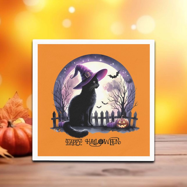 Halloween Black Cat Witch och Fladdermus Pappersservett (Skapare uppladdad)