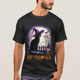 Halloween Black Cat Witch och Fladdermus T Shirt