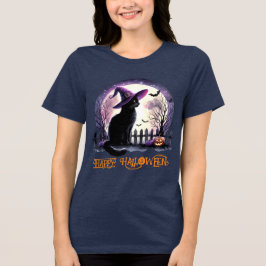 Halloween Black Cat Witch och Fladdermus T Shirt