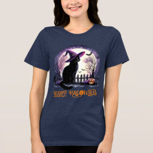 Halloween Black Cat Witch och Fladdermus T Shirt
