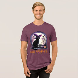 Halloween Black Cat Witch och Fladdermus T Shirt