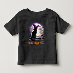 Halloween Black Cat Witch och Fladdermus T Shirt
