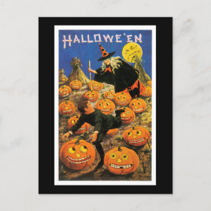 Halloween Black Cat, Witch och Pumpkin Vykort