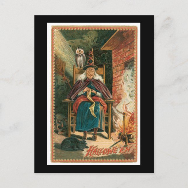 Halloween Black Cat, Witch och Uggla Vykort (Framsida)