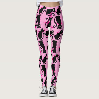 halloween black cat witch pink leggings