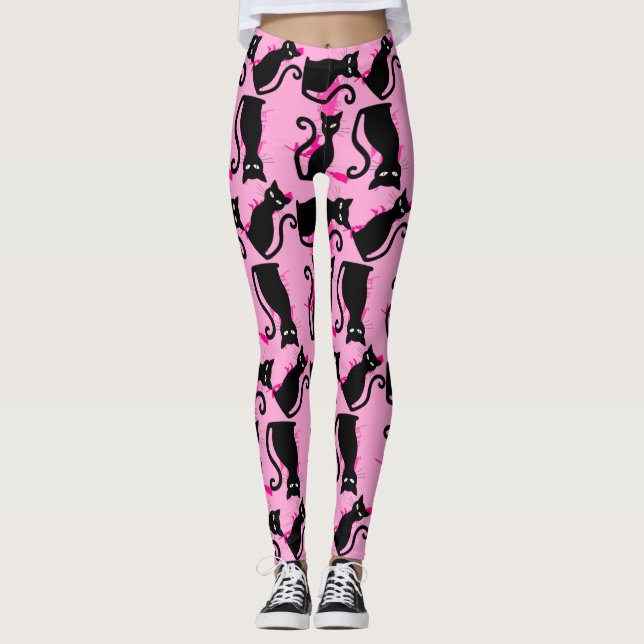 halloween black cat witch pink leggings (Framsida)