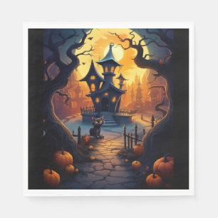 Halloween/Black Cat/Witch/Wizard Croked House Pappersservett