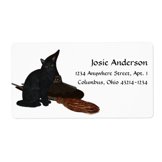 Halloween Black Cat Witches Hat Adressetiketter 2 Fraktsedel (Framsidan)