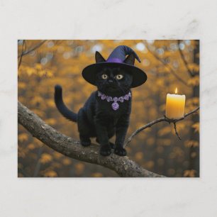 Halloween Black Cat Witchy Candle Cute Cute Helg Vykort