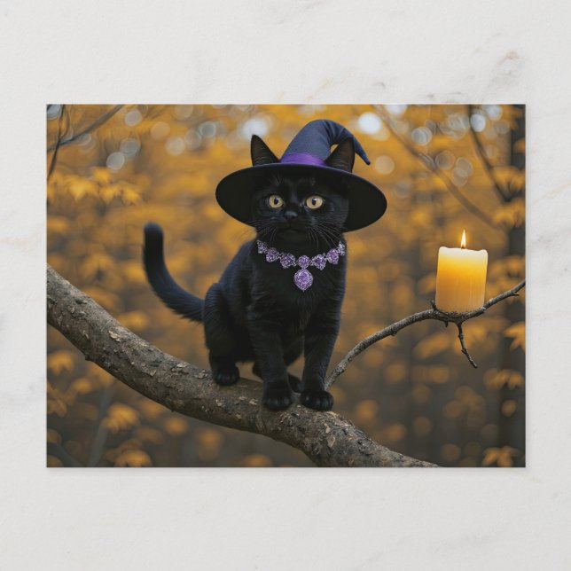 Halloween Black Cat Witchy Candle Cute Cute Helg Vykort (Framsida)