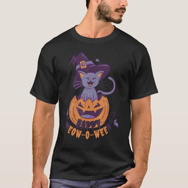 Halloween Black Cat With Witches Pumpkin Hat For K T Shirt (Framsida)