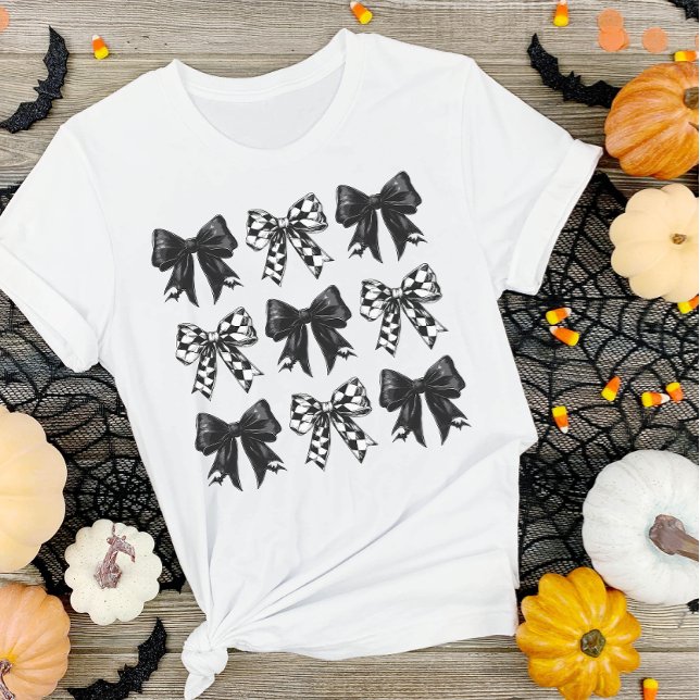 Halloween Black checkws mörk Coquette T Shirt (Halloween Black checked bows dark Coquette T-Shirt)