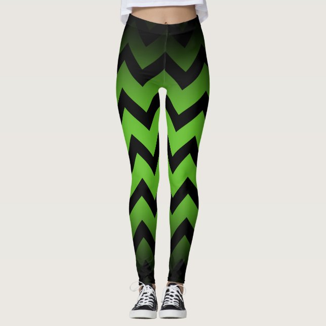 Halloween Black chevron rand linjer grönt Leggings (Framsida)