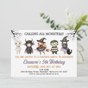 Halloween Black Costume Party Monsters Birthday Inbjudningar