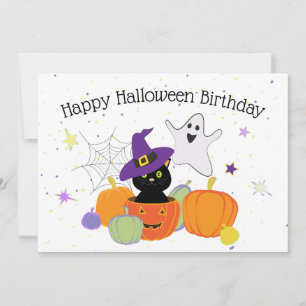 Halloween Black Cute Cat och Pumpkins Inbjudningar
