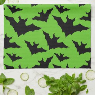 Halloween Black fladdermus grönt coola pooky mönst Kökshandduk