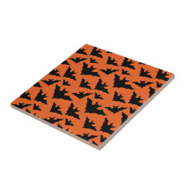 Halloween Black fladdermus orange coola pooky möns Kakelplatta
