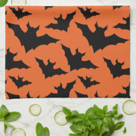 Halloween Black fladdermus orange coola pooky möns Kökshandduk