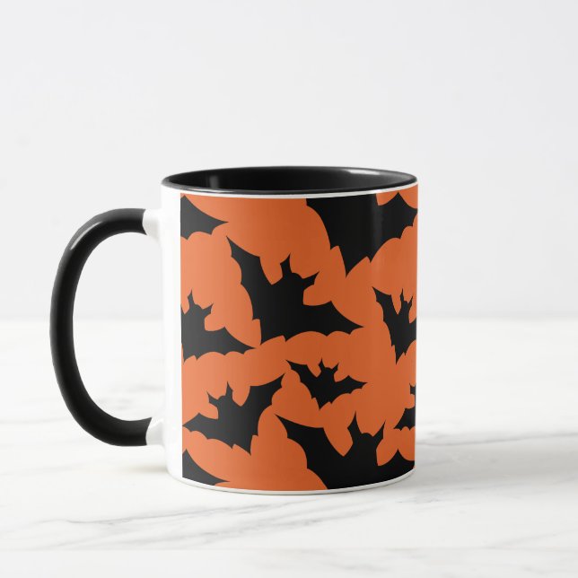 Halloween Black fladdermus orange coola pooky möns Mugg (Vänster)