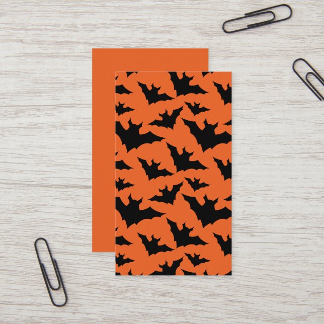 Halloween Black fladdermus orange coola pooky möns Visitkort (Fram/Back In Situ)