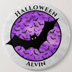 Halloween Black Fladdermus Random Mönster Lila BG Knapp