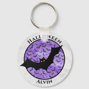 Halloween Black Fladdermus Random Mönster Lila BG Nyckelring