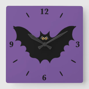 Halloween Black Fladdermus Square Wall Clock Fyrkantig Klocka