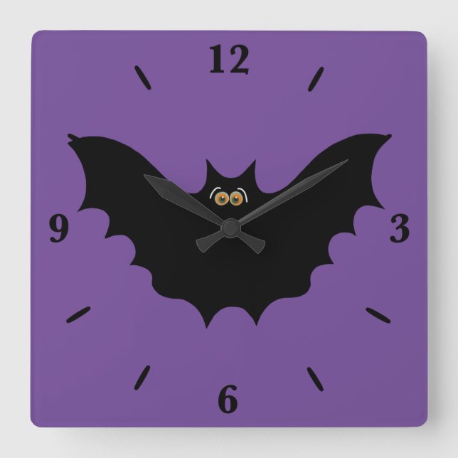 Halloween Black Fladdermus Square Wall Clock Fyrkantig Klocka (Framsida)