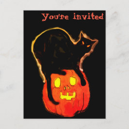 Halloween Black Glowing Cat Atop Glowing Pumpkin Vykort
