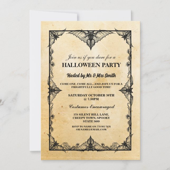 Halloween Black Gothic Fladdermus Ram Party Inbjud Inbjudningar (Framsida)