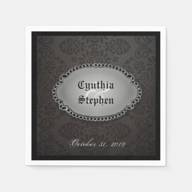 Halloween Black Gothic Namn & Date Bröllop Napkin Pappersservett (Framsidan)