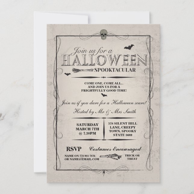 Halloween Black Gothic Skeleton Skull Party Inbjud Inbjudningar (Framsida)