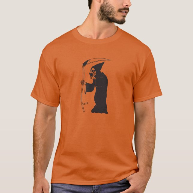 Halloween Black Grim Reaper Line Teckning T-shirt (Framsida)