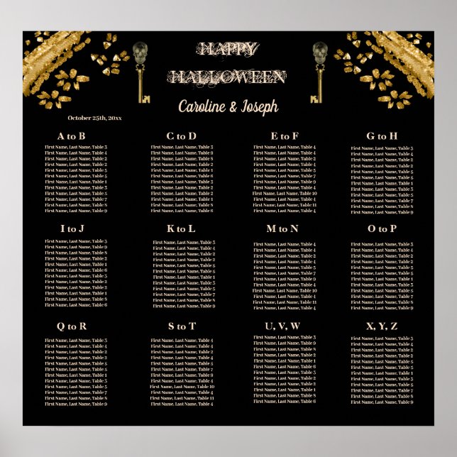Halloween Black & Guld Döskallar & Guld-sätesdiagr Poster (Framsidan)