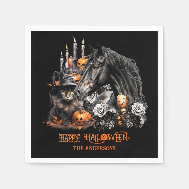 Halloween Black Horse Black Cat pooky Pappersservett (Framsidan)