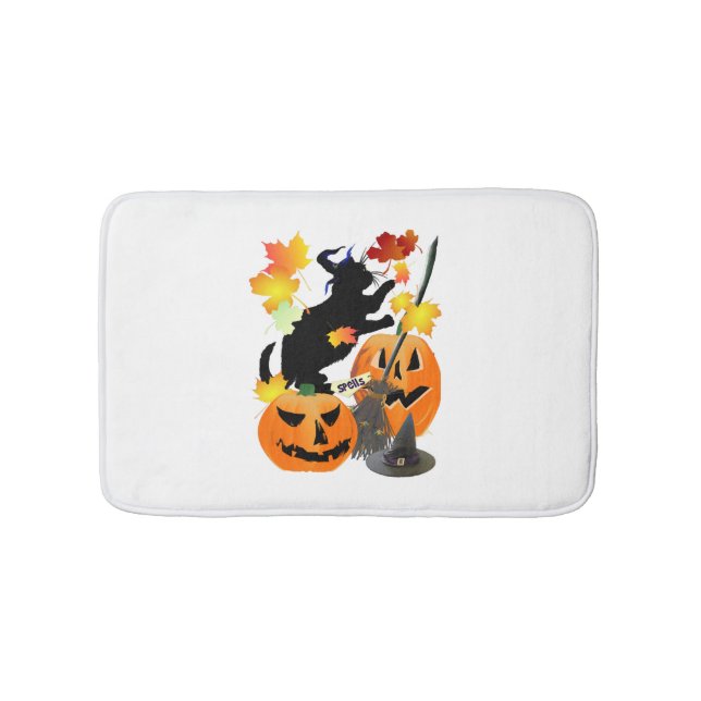 Halloween Black Kattunge Bating Söt Löv Badrumsmatta (Framsidan)