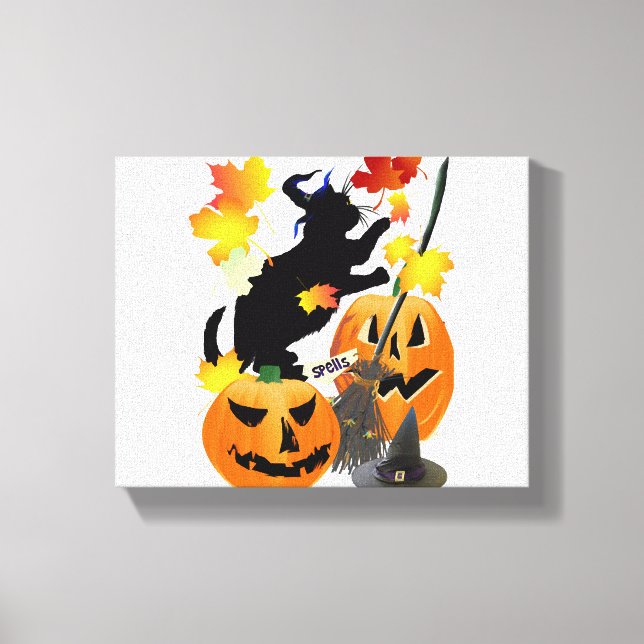Halloween Black Kattunge Bating Söt Löv Canvastryck (Framsida)